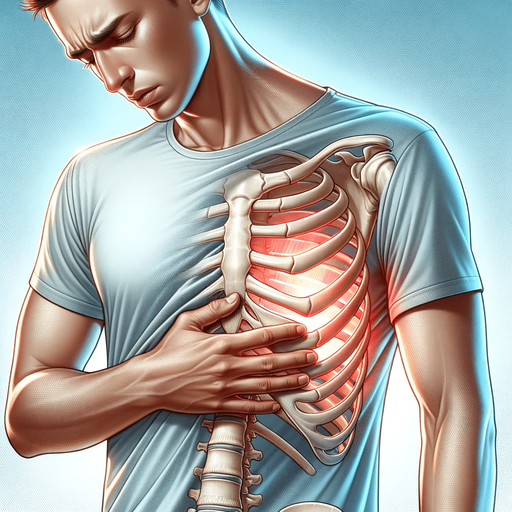 Rib cramps illustrated on a human rib cage showing the intercostal muscles between the ribs