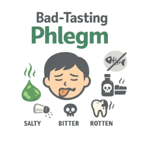 Bad tasting phlegm cleared from the throat, with post-nasal drip, tonsil stones, reflux and gum disease as usual causes