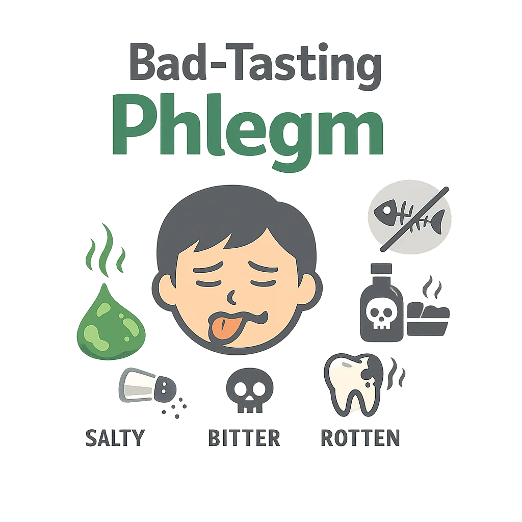 Bad tasting phlegm cleared from the throat, with post-nasal drip, tonsil stones, reflux and gum disease as usual causes