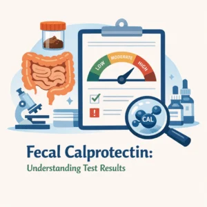 Illustration of fecal calprotectin test results for digestive health analysis