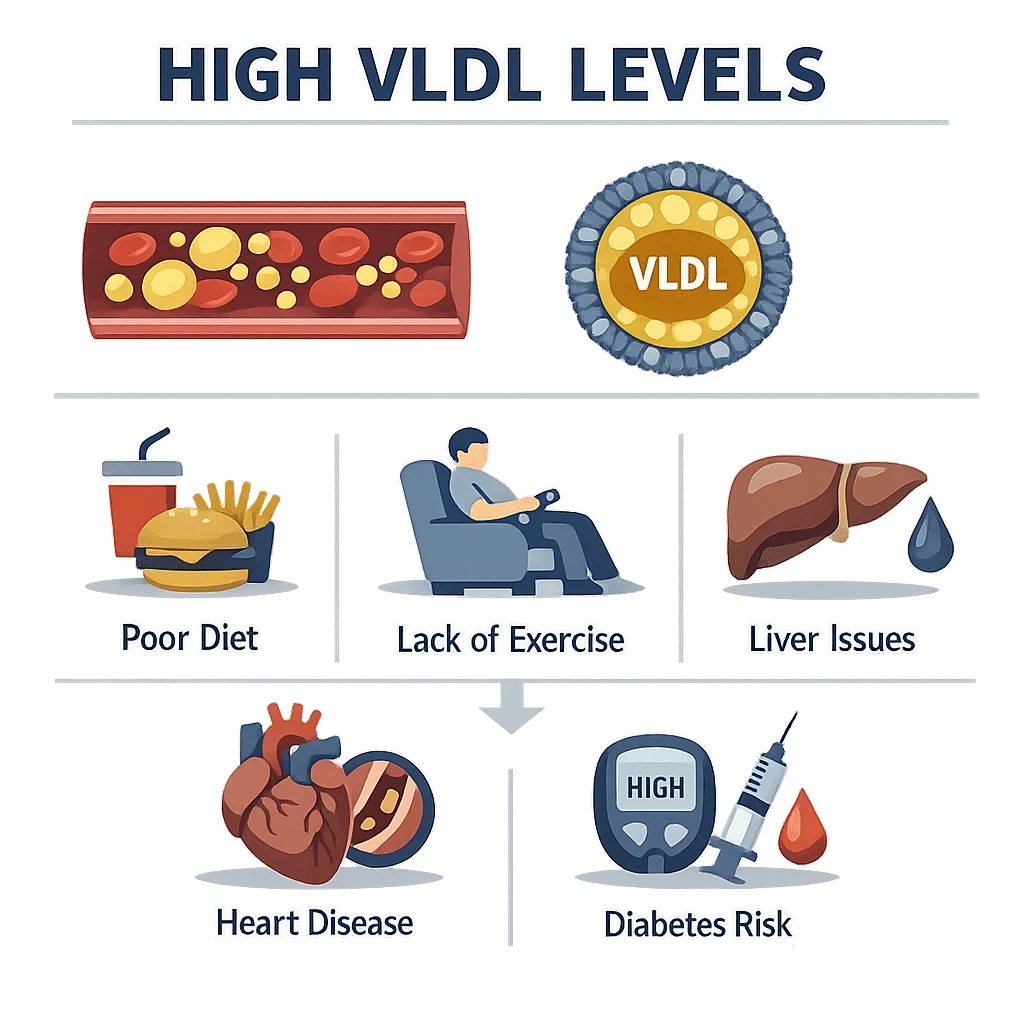 High VLDL cholesterol levels with their causes, symptoms, and risks