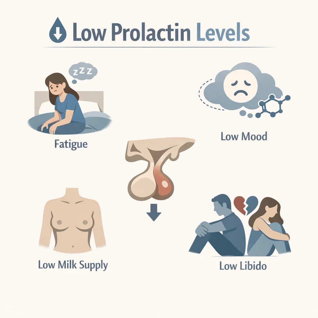 Low prolactin levels with their causes, symptoms, and treatments