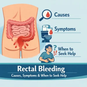 Infographic on rectal bleeding: causes, symptoms, and when to seek medical help.