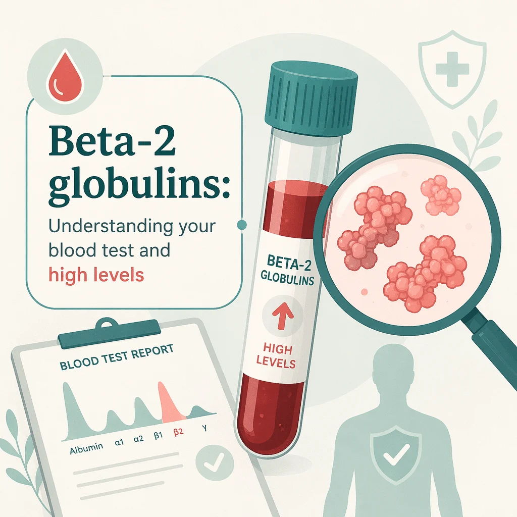 Fração de beta-2 globulina destacada numa curva de eletroforese de proteínas séricas, a par das zonas de albumina, alfa e gama