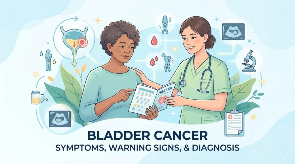Sinais de alerta do cancro da bexiga, como sangue na urina, e como é feito o diagnóstico