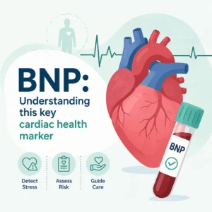 심부전 배제에 도움이 되는 심장 표지자인 B형 나트리우레틱 펩타이드(BNP)가 표시된 BNP 혈액 검사 결과지