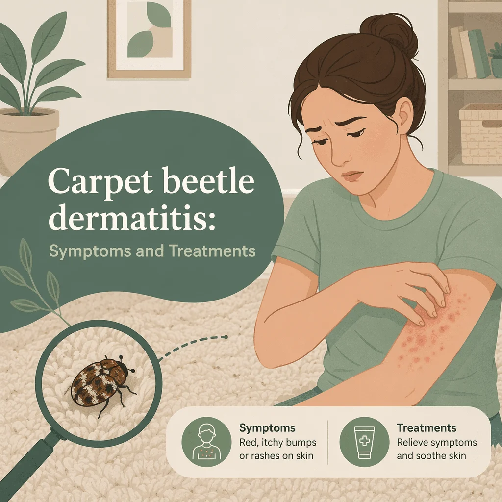 Carpet beetle dermatitis rash showing scattered itchy red papules on skin caused by larval hairs rather than bites