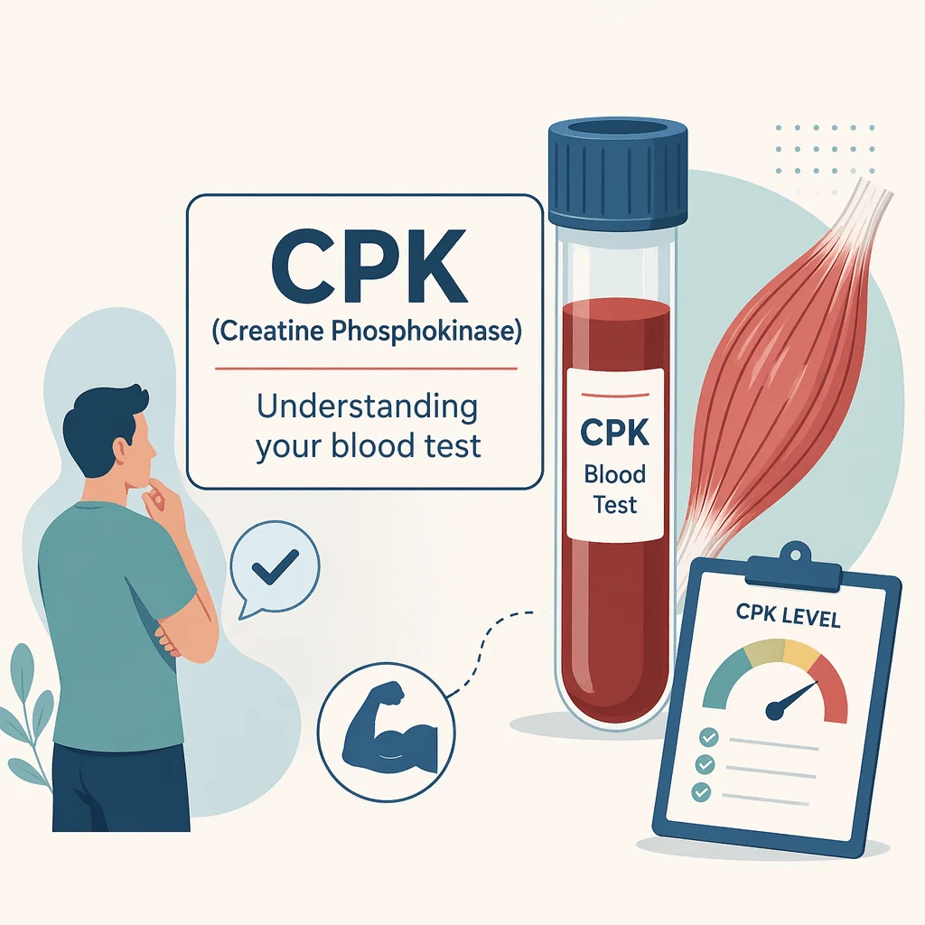 Relatório de análise ao sangue com CPK a mostrar a creatina quinase total, a enzima muscular medida para detetar lesões musculares recentes