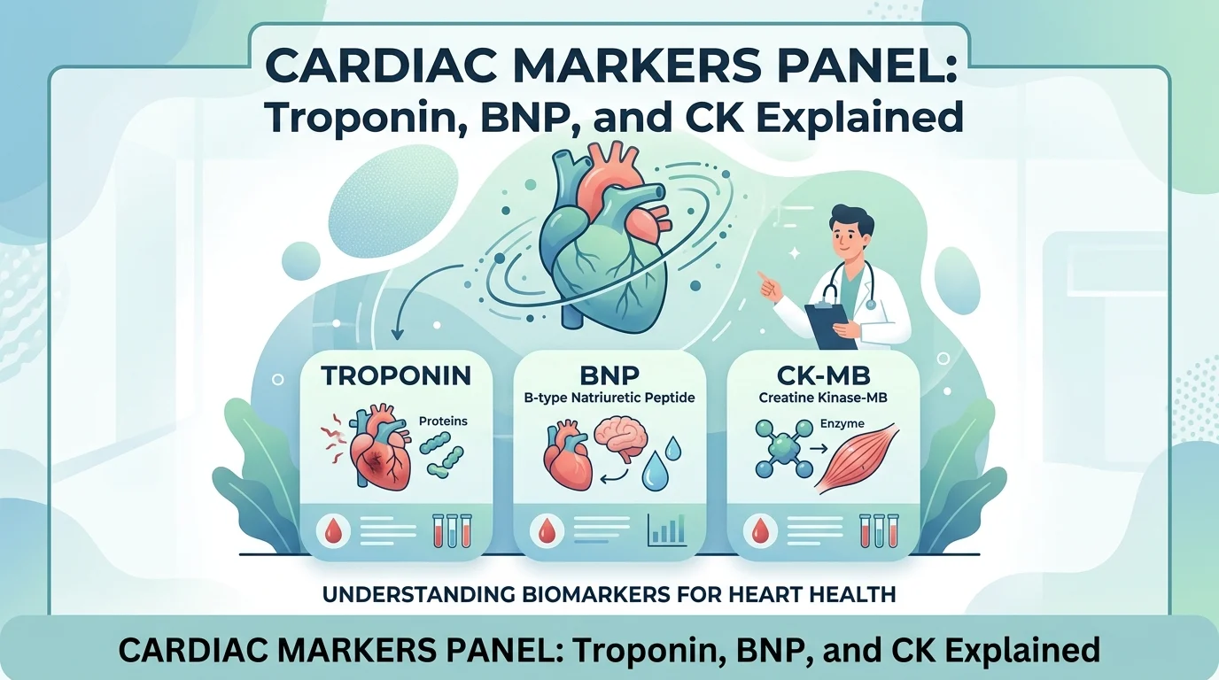 Painel de marcadores cardíacos com análises ao sangue de troponina, BNP e CK