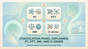 Coagulation panel explained, covering PT, PTT, INR, and D-dimer blood tests