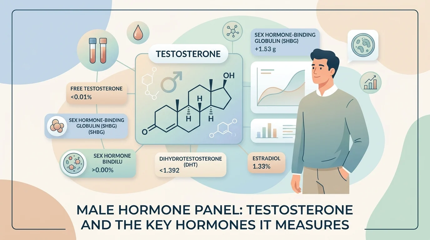 Painel hormonal masculino com medição da testosterona e das principais hormonas no sangue