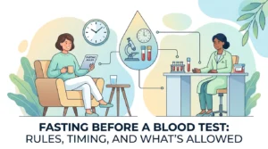 Fasting before a blood test, with the rules, timing, and what is allowed