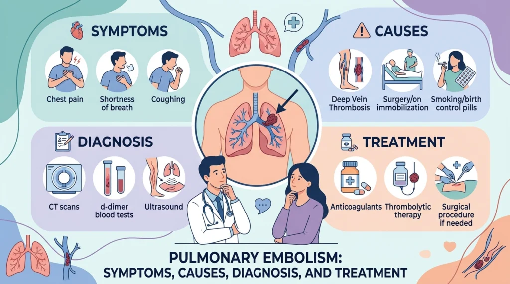 Embolia pulmonar, um coágulo de sangue nos pulmões, com sintomas, diagnóstico e tratamento