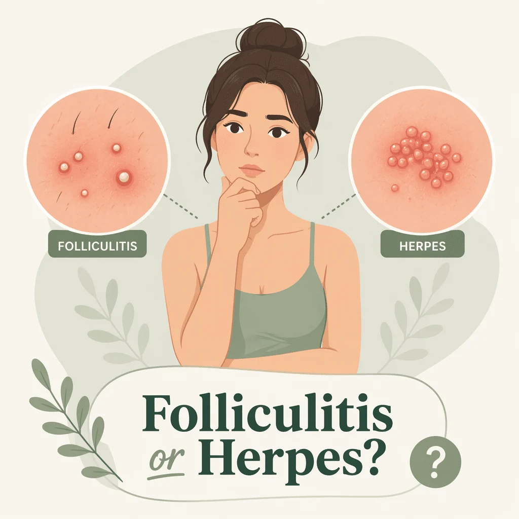 Folliculitis versus herpes on the skin, with symptoms, causes, and treatment