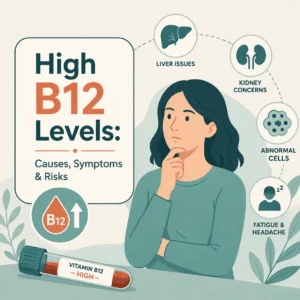 Kadar B12 tinggi pada laporan tes darah, dengan suplemen vitamin B12 dan suntikan sebagai penjelasan yang paling umum