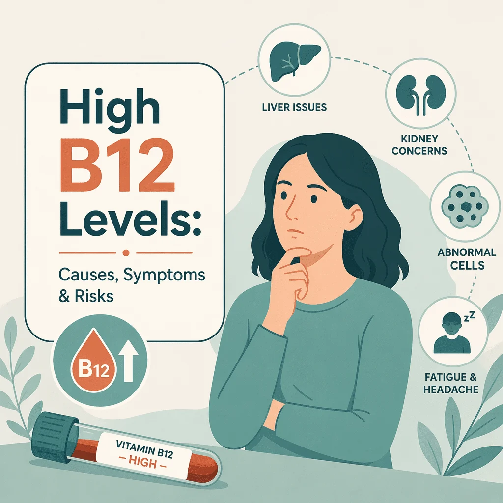 High B12 levels on a blood test report, with vitamin B12 supplements and injections as the usual explanation