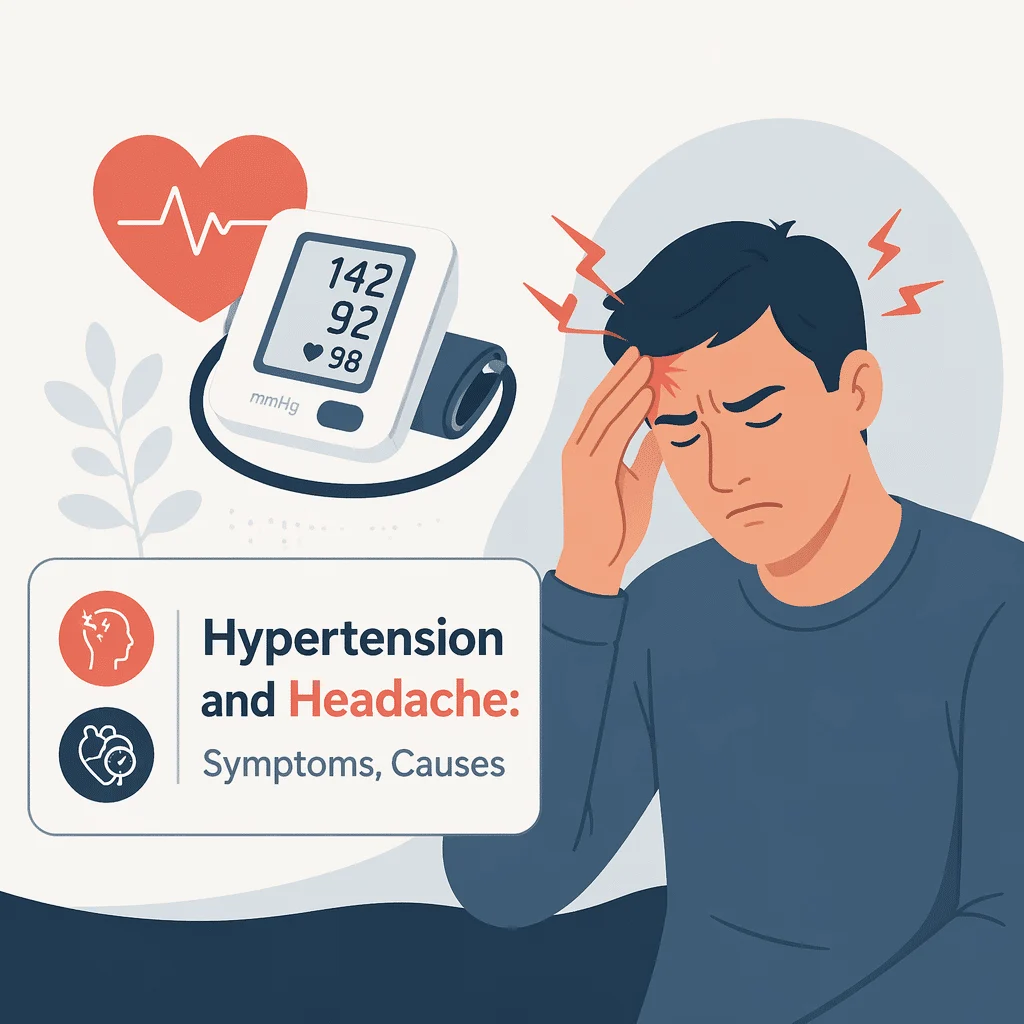 Blood pressure monitor and cuff beside a headache diary, illustrating how hypertension and headache are assessed together