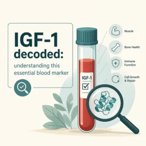 IGF-1 blood test report showing age and sex reference ranges used to assess growth hormone activity