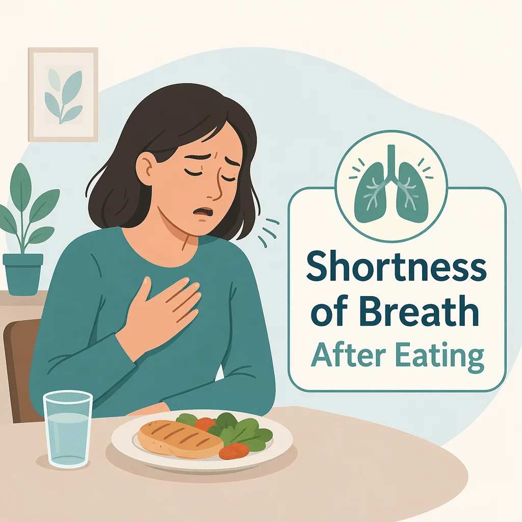 Shortness of breath after eating explained, from postprandial angina and food allergy to reflux and diaphragm pressure