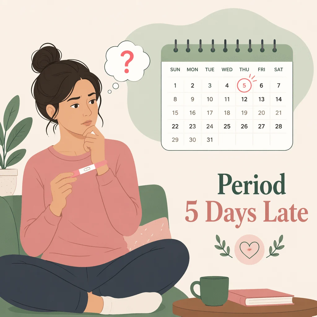 Period 5 days late explained with pregnancy testing, normal cycle variation and the warning signs that need urgent care