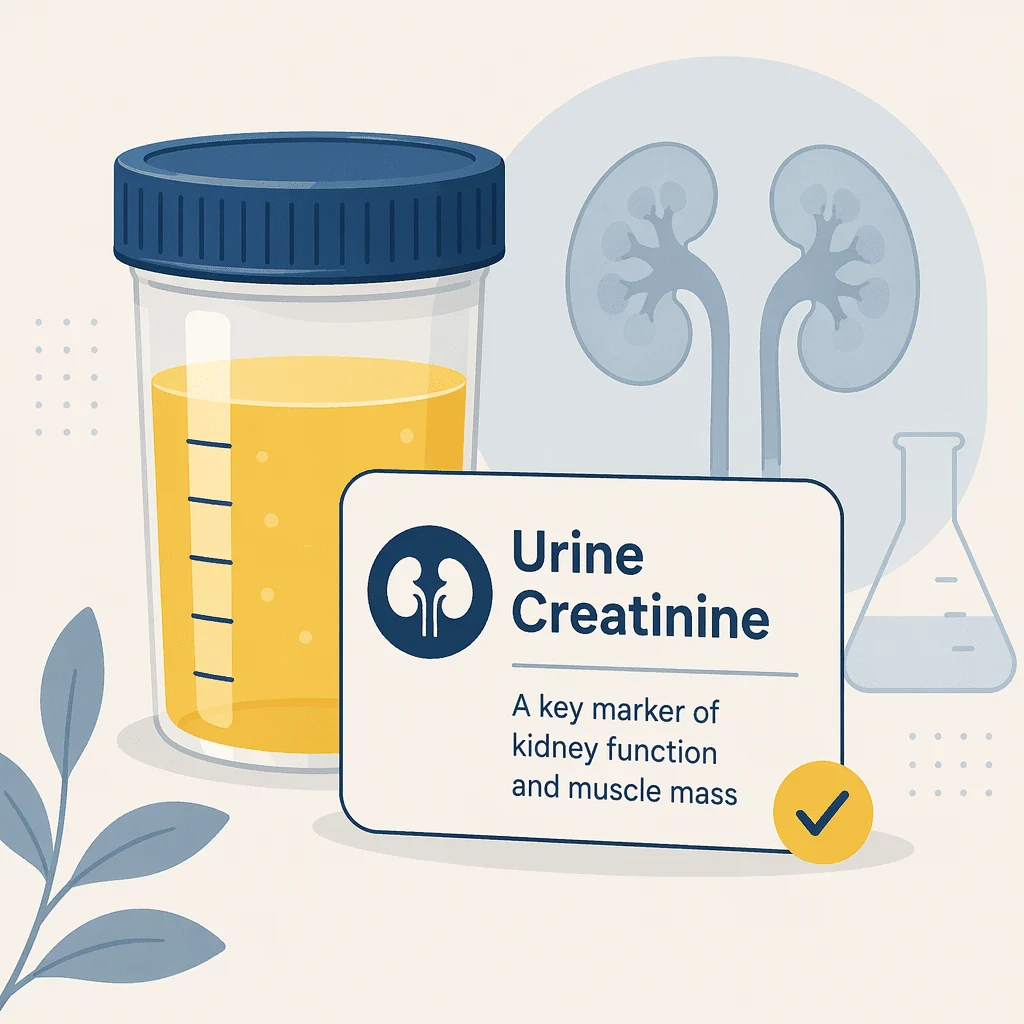 Urine creatinine on a lab report acting as a yardstick that corrects a spot urine sample for dilution