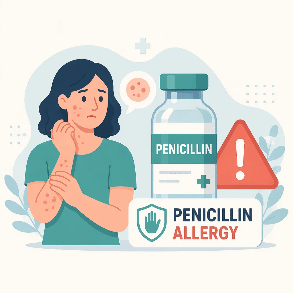 Penicillin allergy explained, from reported symptoms and reaction types to skin testing and supervised oral challenge