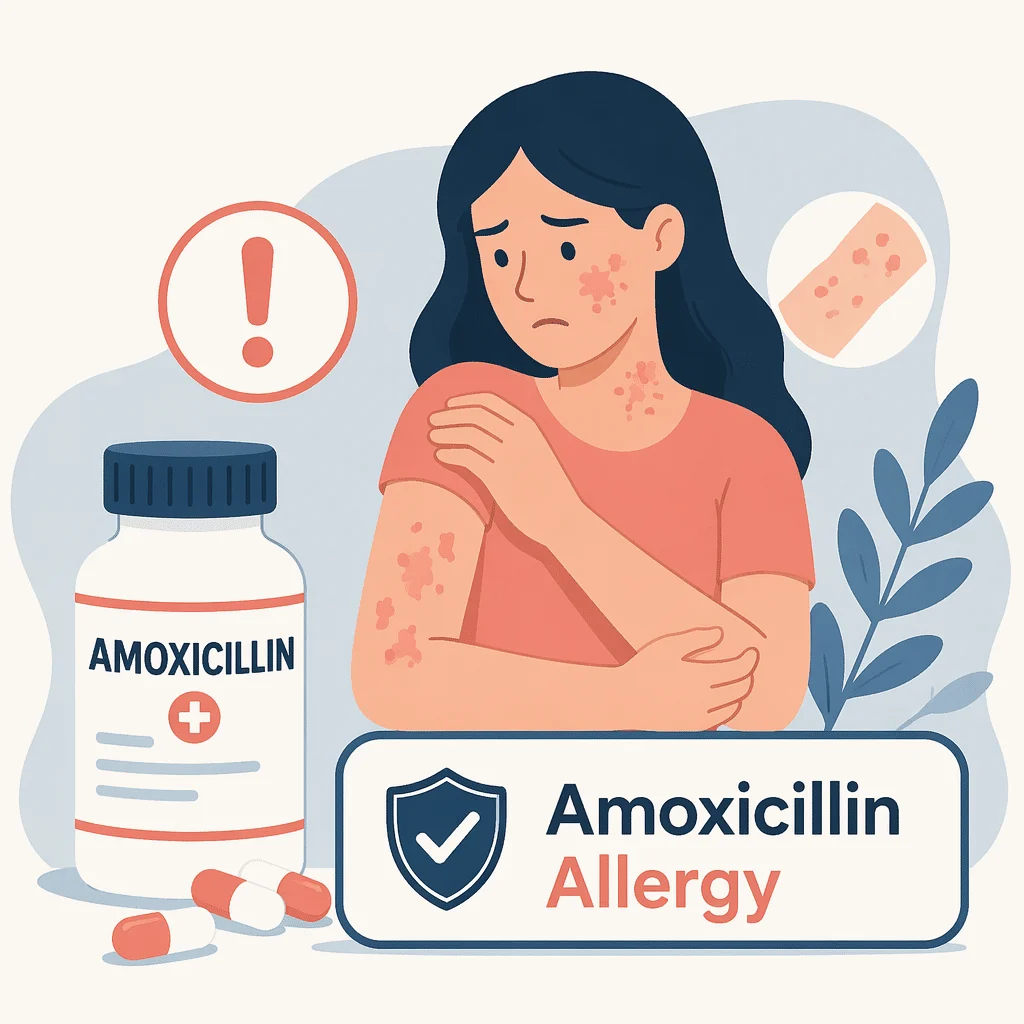 Amoxicillin rash on a child's trunk compared with hives from an immediate allergic reaction to the antibiotic