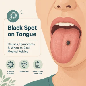 Mancha negra en la lengua visible en la superficie lingual, junto con las causas benignas más comunes y las señales de alerta