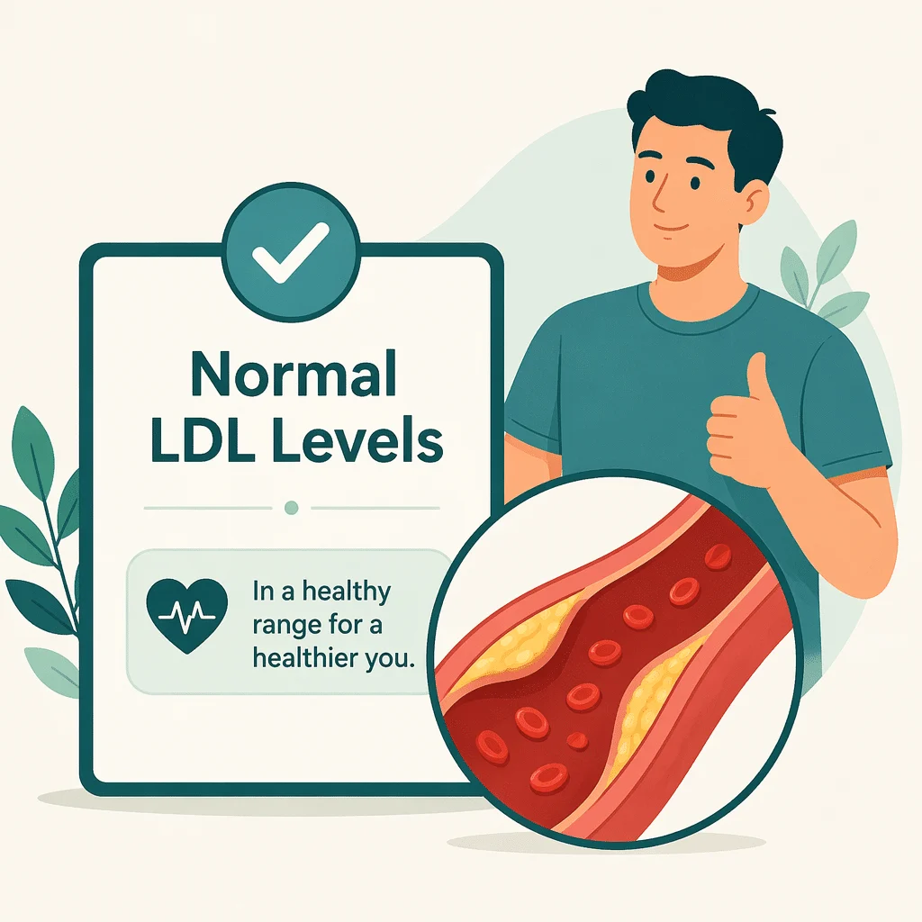 Normal LDL levels chart showing optimal, borderline and high cholesterol bands and why targets depend on personal risk
