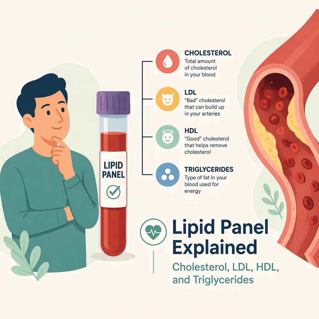Painel lipídico explicado, abrangendo colesterol, LDL, HDL e triglicéridos