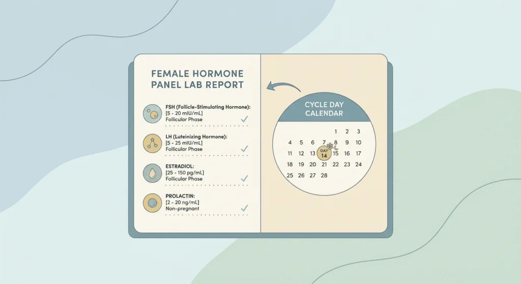 Painel hormonal feminino: FSH, LH, estradiol e prolactina