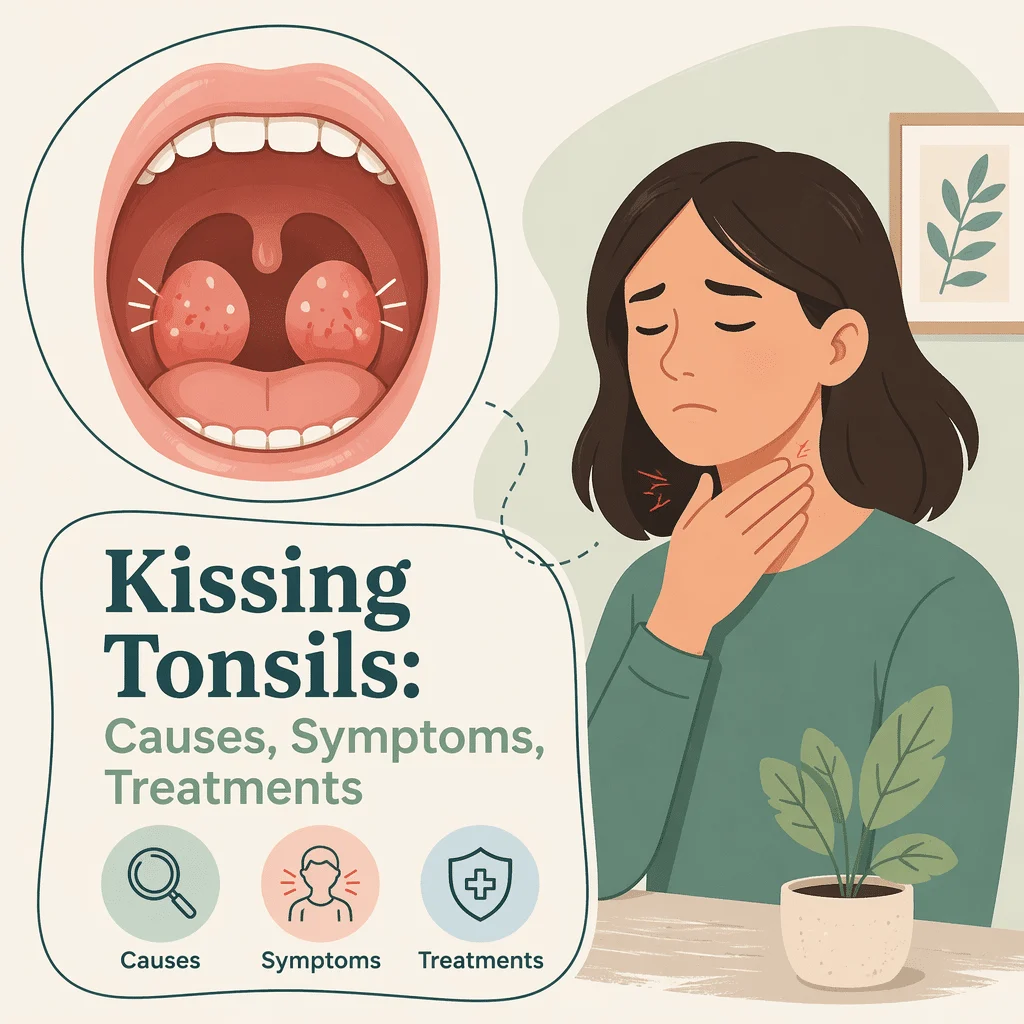 Kissing tonsils that touch in the throat, with causes, symptoms, and treatments
