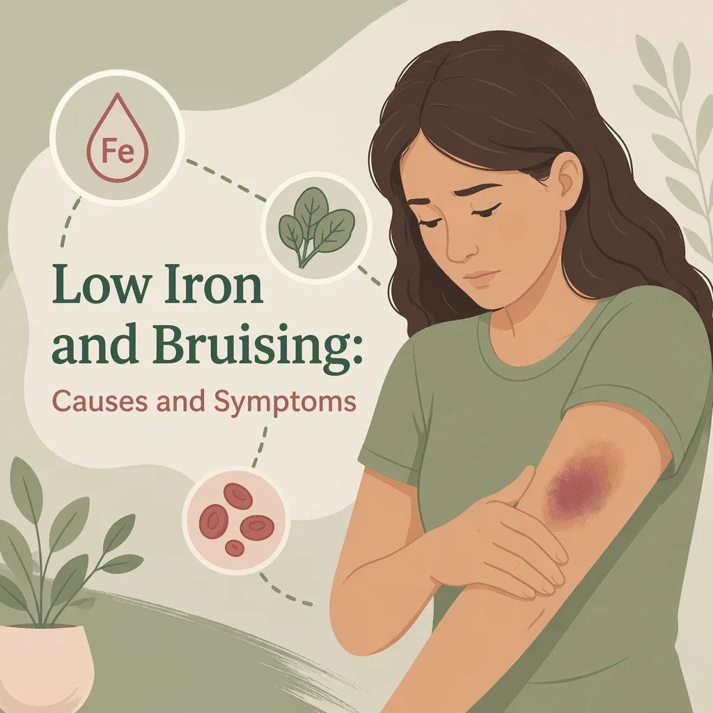 Low iron and bruising, whether iron deficiency causes bruises, with causes and symptoms