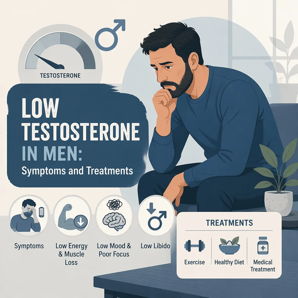 Low testosterone in men: morning fasting blood sample tube and lab form for total and free testosterone testing