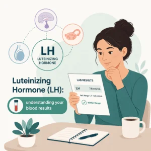 Illustration of the LH blood test showing how luteinizing hormone rises to trigger ovulation in the menstrual cycle