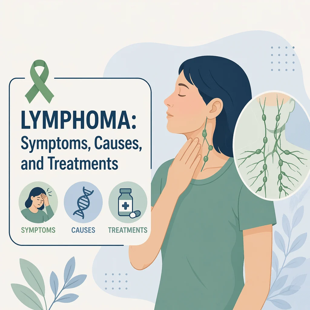 Lymphoma, a cancer of immune cells, with its symptoms, causes, and treatments