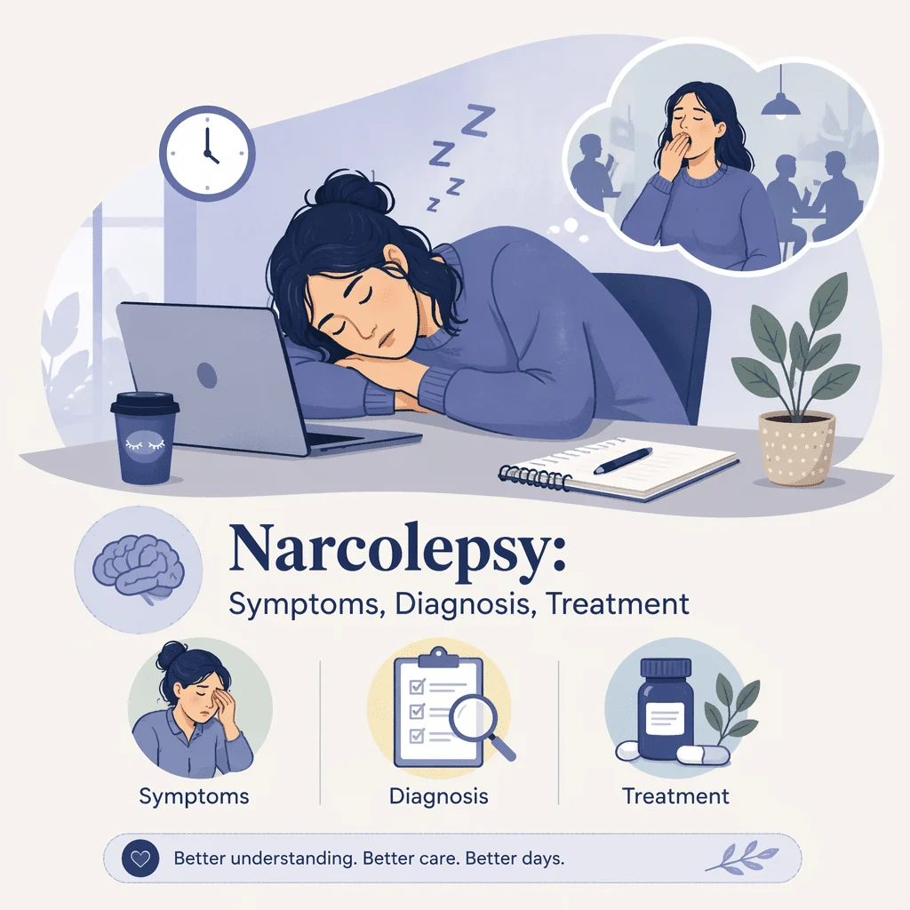 Narcolepsy with its symptoms, diagnosis, and treatment