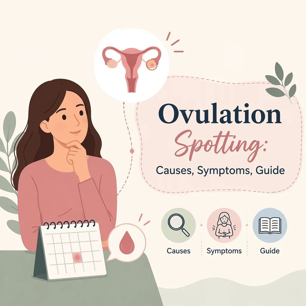 Calendário e gráfico hormonal a ilustrar o sangramento da ovulação a meio do ciclo, com o teste de hormona luteinizante
