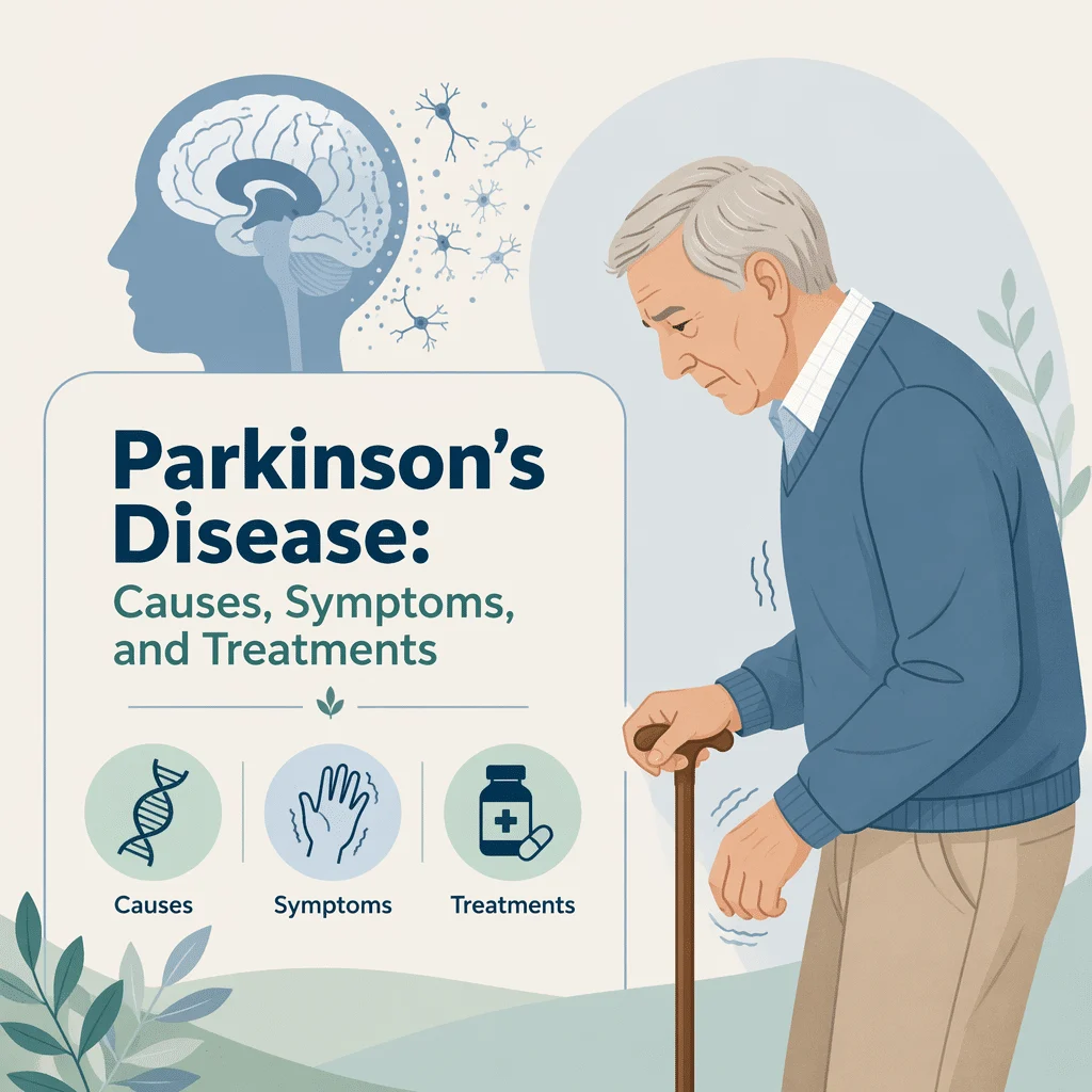 Parkinson's disease with its causes, symptoms, and treatments