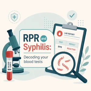 RPR test result on a lab report showing a reagin titer alongside a treponemal confirmation test