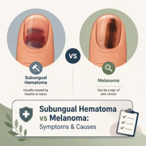 Subungual hematoma versus melanoma under the nail, with symptoms and causes