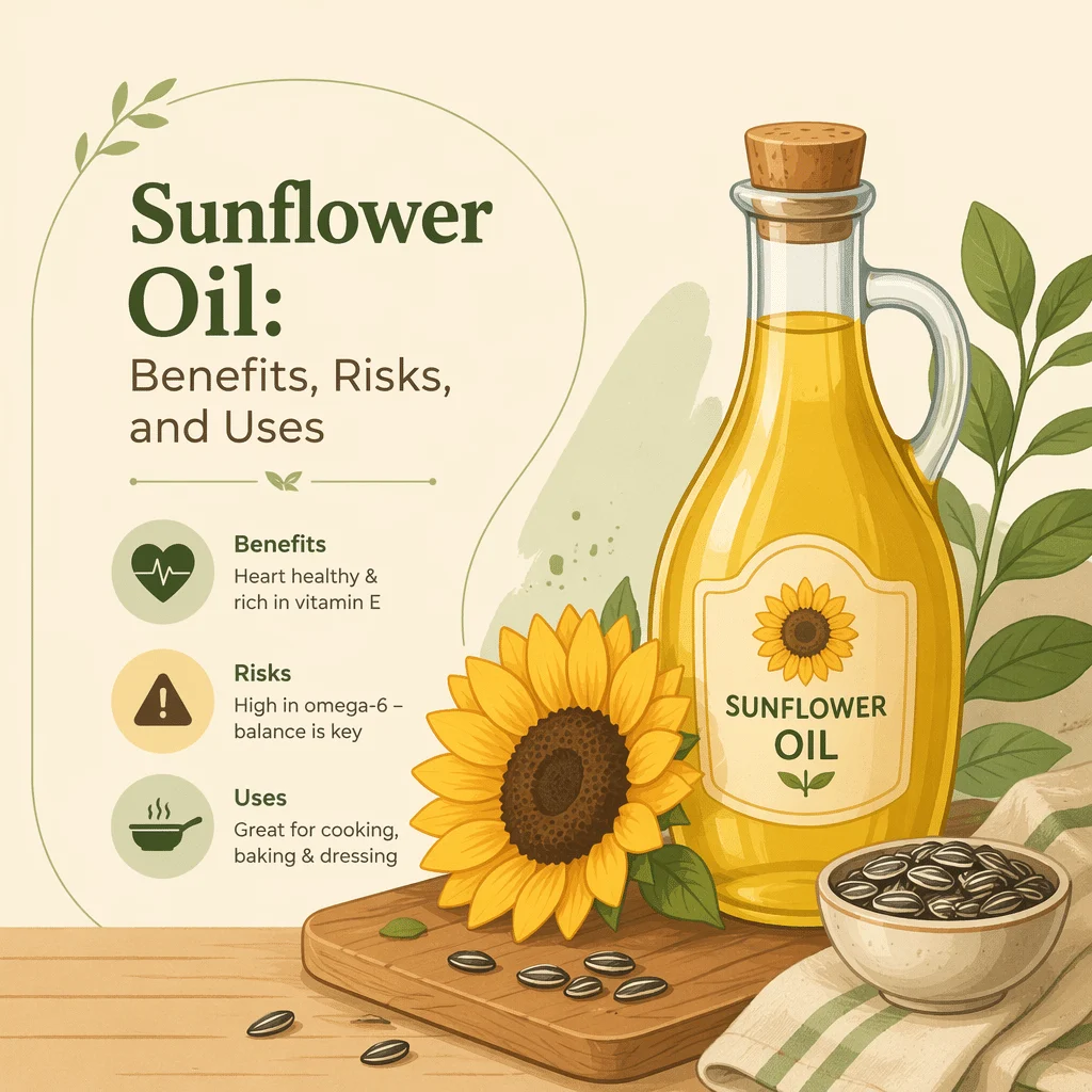 Sunflower oil with its benefits, risks, and uses