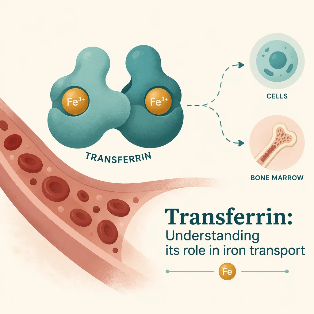 Resultado da análise de transferrina no sangue num relatório de painel do ferro, com os valores de saturação da transferrina e ferritina