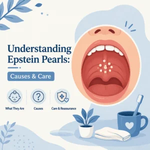 Newborn baby's open mouth showing the small harmless white bumps on the palate typical of Epstein pearls