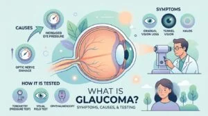 Glaucoma of the eye with its symptoms, causes, and how it is tested
