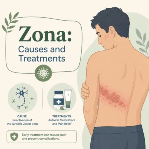 Shingles, known as zona, with its painful skin rash, causes, and treatments