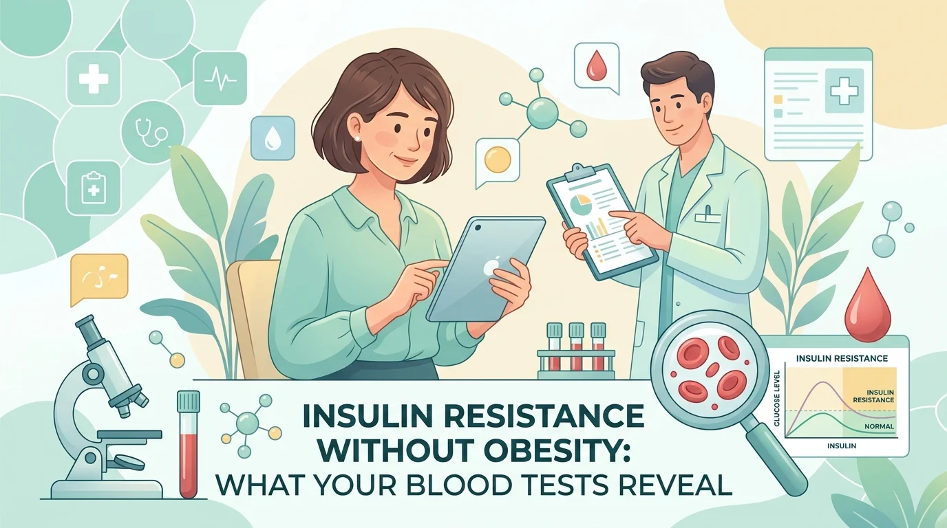 Amostra de sangue em jejum analisada para resistência à insulina sem obesidade num adulto com peso normal