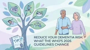 Older adult reviewing blood test results to reduce dementia risk after the WHO 2026 prevention guidelines