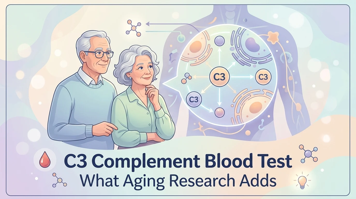 Laboratory tube and printed report for a c3 complement blood test used to explore inflammation and aging