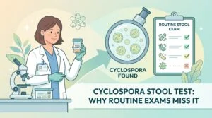 Laboratory technician preparing a cyclospora stool test sample for microscopic and molecular analysis